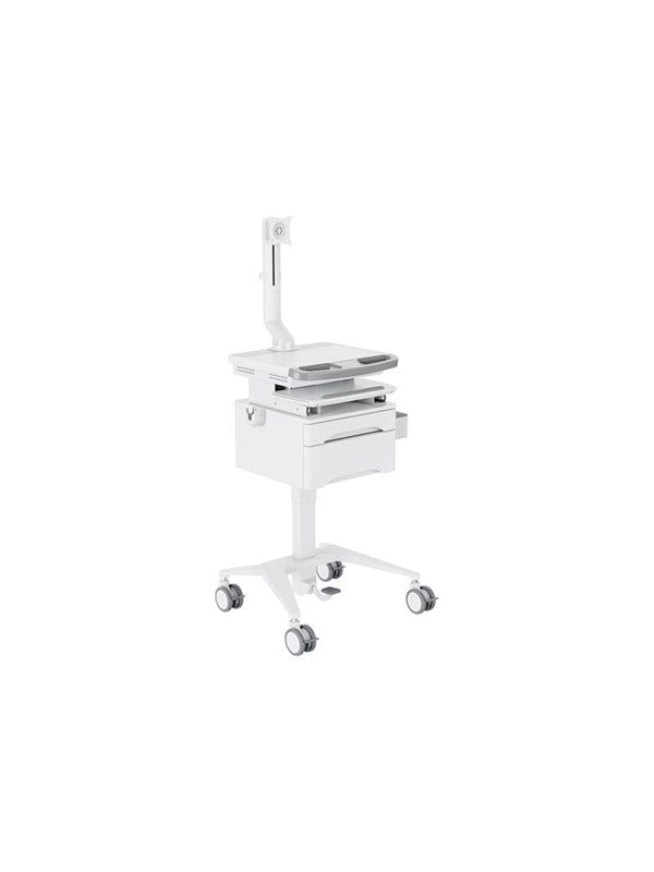 Multibrackets M Basic cart - for LCD display / keyboard / mouse / notebook - with drawer fixed arm - white silver - Max 7.5 kg - recommended for