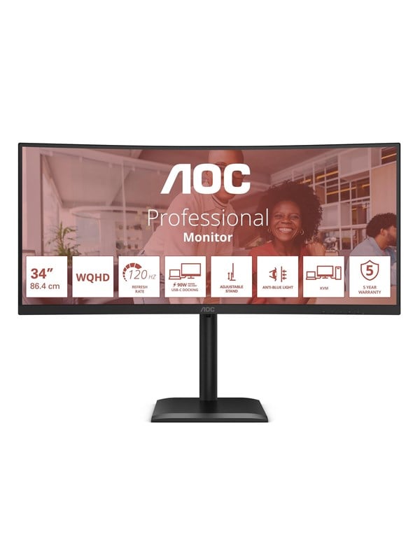 34" AOC CU34E4CV - 3440x1440 (UWQHD) - 120Hz - VA - 90W USB-C - KVM switch