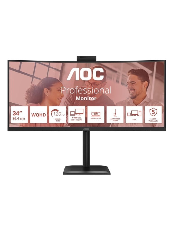 34" AOC CU34E4CW - 3440x1440 (UWQHD) - 120Hz - VA - 90W USB-C - KVM switch