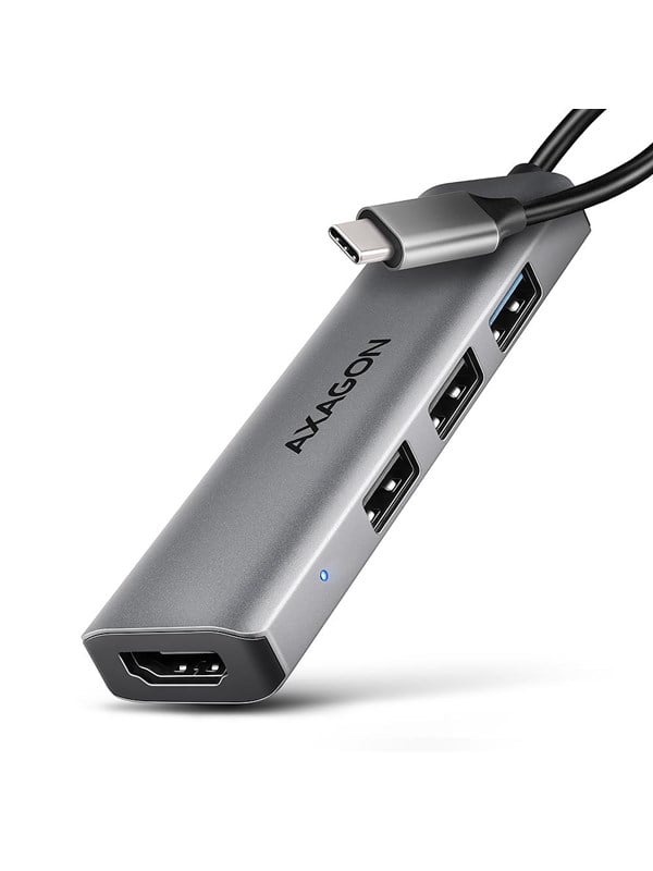 AXAGON Starter 4-i-1 USB-C 5 Gbps-hub med HDMI og 3 USB-A USB-hub - USB 3.2 - 4 porter - Sølv