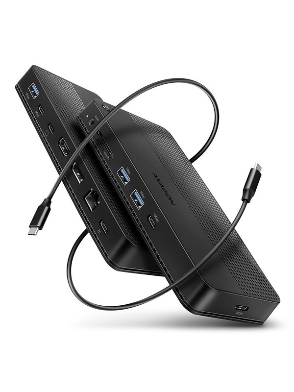 AXAGON Dual 4K-skjerm 12-i-1 USB4 40 Gbps HUB USB-hub - 12 porter - Svart