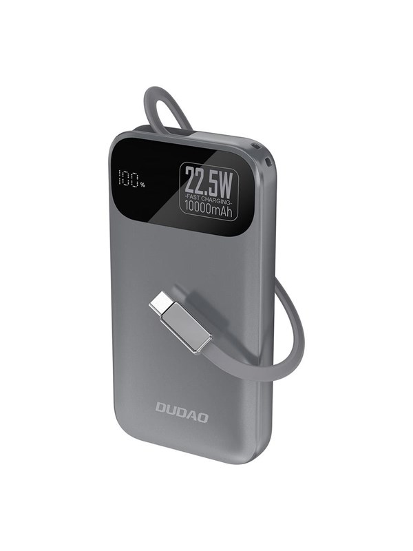 Dudao K31 10000 mAh 22.5W PD Powerbank with Built-in Cable - Gray - 10000 mAh