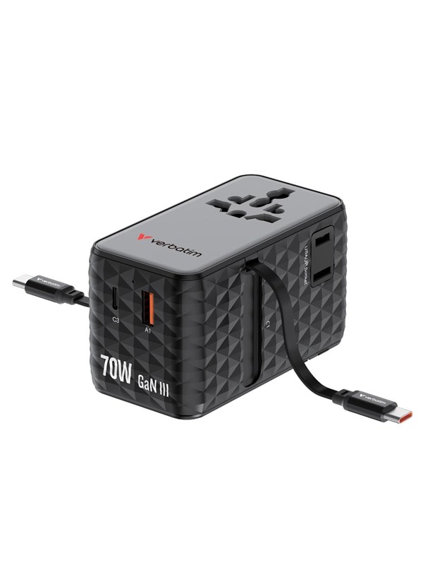 Verbatim 70W 2C Retractable Universal Travel Adapt