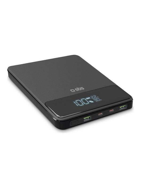 SBS Ultra-slim 20.000 mAH 100 Watt powerbank - Black - 20000 mAh