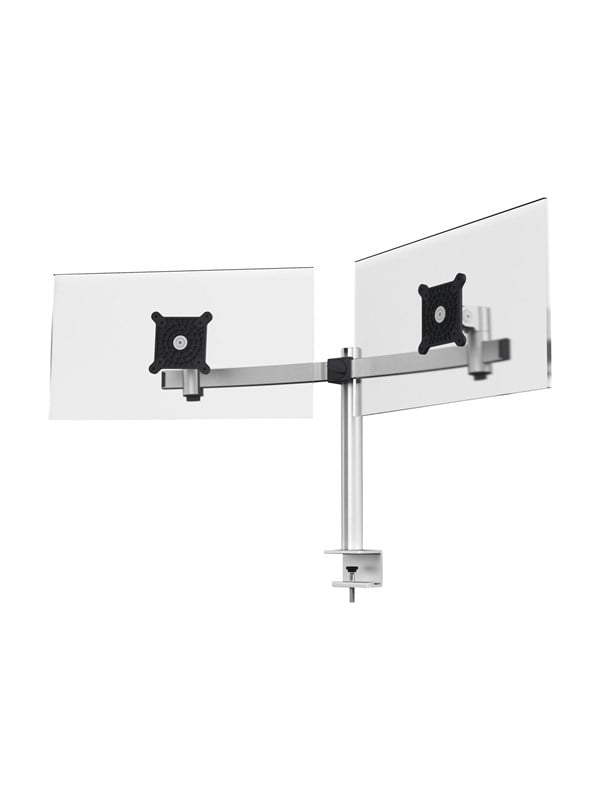 DURABLE Skjermholder for 2 skjermer med justerbar høyde, vinkel og stående eller liggende posisjon. Med bordfeste.