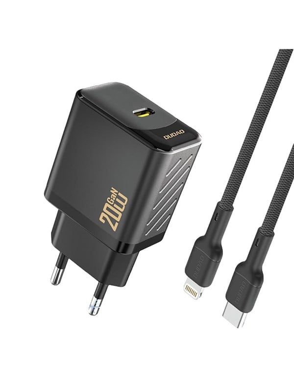 Dudao A26LEU PD 20W GaN USB-C Wall Charger with USB-C Cable - Lightning - Black