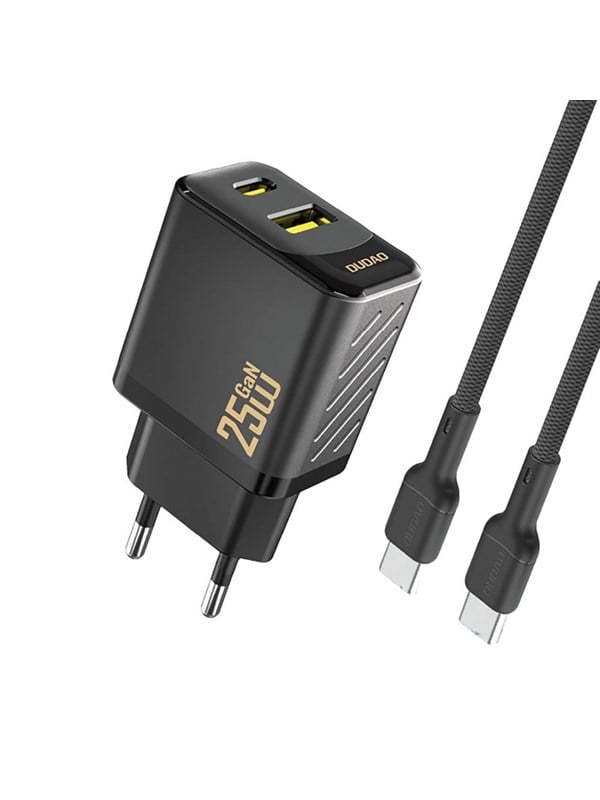 Dudao A26TCEU PD QC 25W GaN USB-A USB-C wall charger with USB-C cable - black