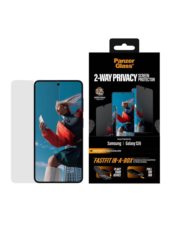 PanzerGlass 2-Way Privacy Screen Protector Samsung Galaxy S26 | Ultra-Wide Fit w. FASTFIT IN-A-BOX