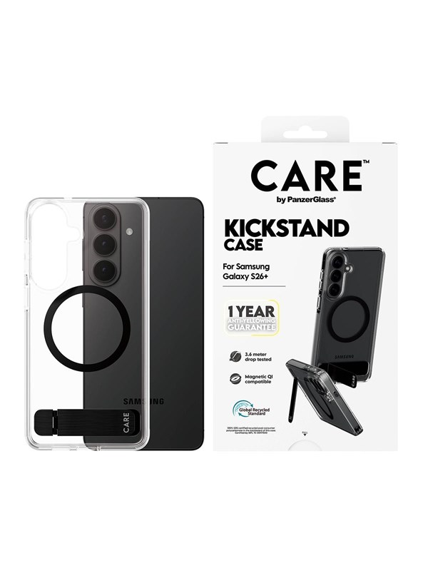 CARE by PanzerGlass Urban Explorer Case Transparent w. Black Kickstand & Qi Samsung Galaxy S26+