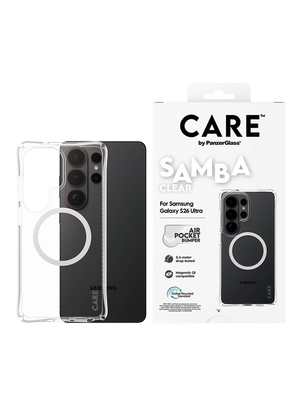 CARE by PanzerGlass Samba Case Transparent w. White Qi Samsung Galaxy S26 Ultra