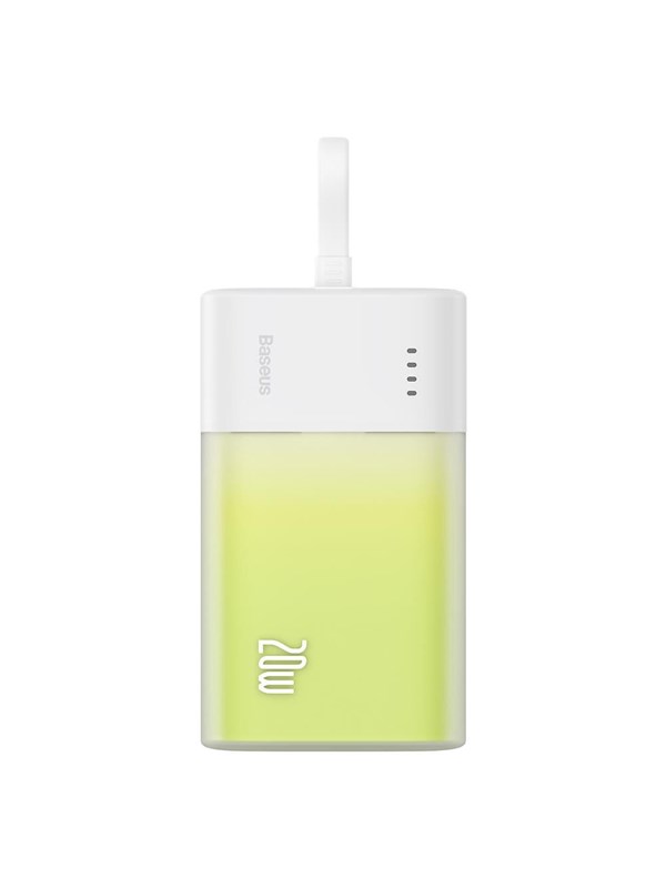 Baseus Popsicle 5200mAh 20W Powerbank with Built-in Lightning Cable (+ White Simple USB-C - USB-C 60W/20V/3A/30cm Cable) - White-Green - 5200 mAh
