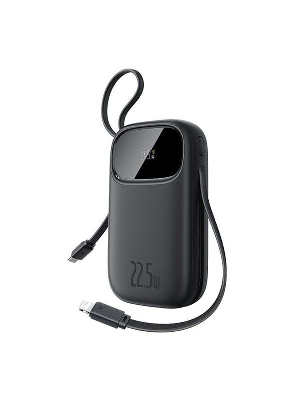 Baseus EnerFill FC31 10000mAh 22.5W Powerbank with Digital Display and 2 Built-in Cables (USB-C + Lightning) - Black - 10000 mAh