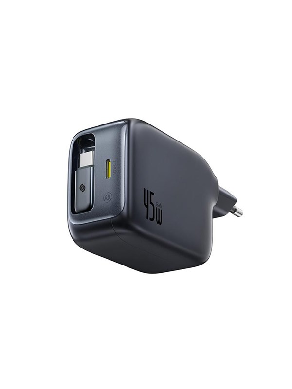 Baseus EnerCore CJ11 45W Wall Charger with USB-C Port and Retractable USB-C Cable - Black