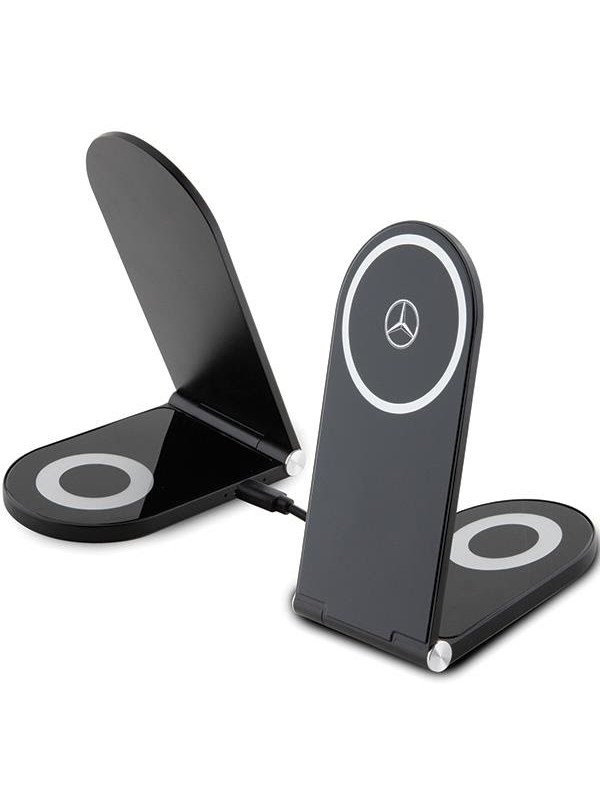 Mercedes Silver Stars MagSafe Foldable Induction Charger 2in1 15W - Black