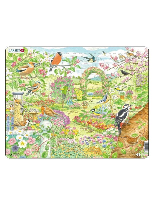 Larsen Puzzles Puslespill fugler og blomster i hagen - 60 brikker, 2D Puslespill