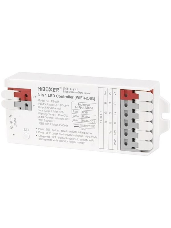 Miboxer WiFi Controller – 3-in-1 – RGB-CCT – DC12/24V – WiFi – 2.4GHz RF – 12A