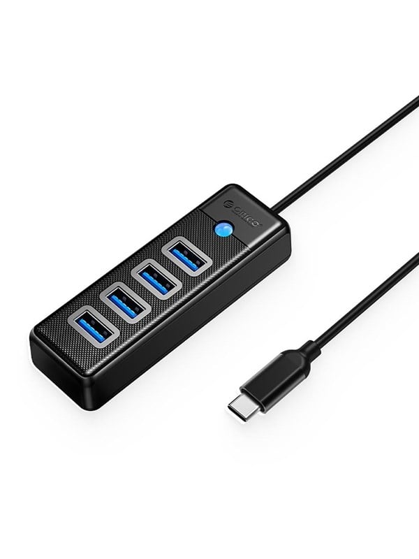 ORICO PW4U-C3 USB-C / 4x USB-A 3.0 Hub - Black USB-hub - USB 3.0 - 4 porter - Svart