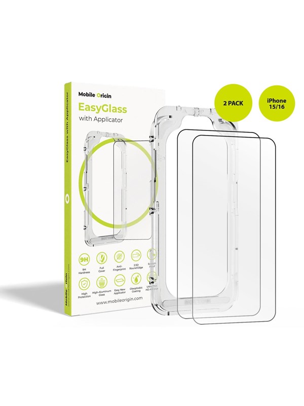 Mobile Origin EasyGlass with Applicator iPhone 15/16 - 2 pack