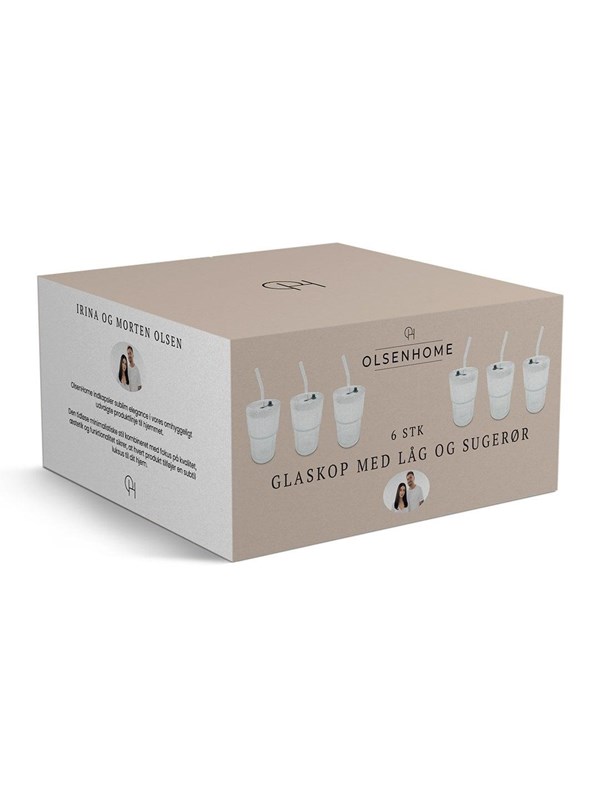 Olsen Home - Glass Cup With Lid &amp; Straws - 6 Pack