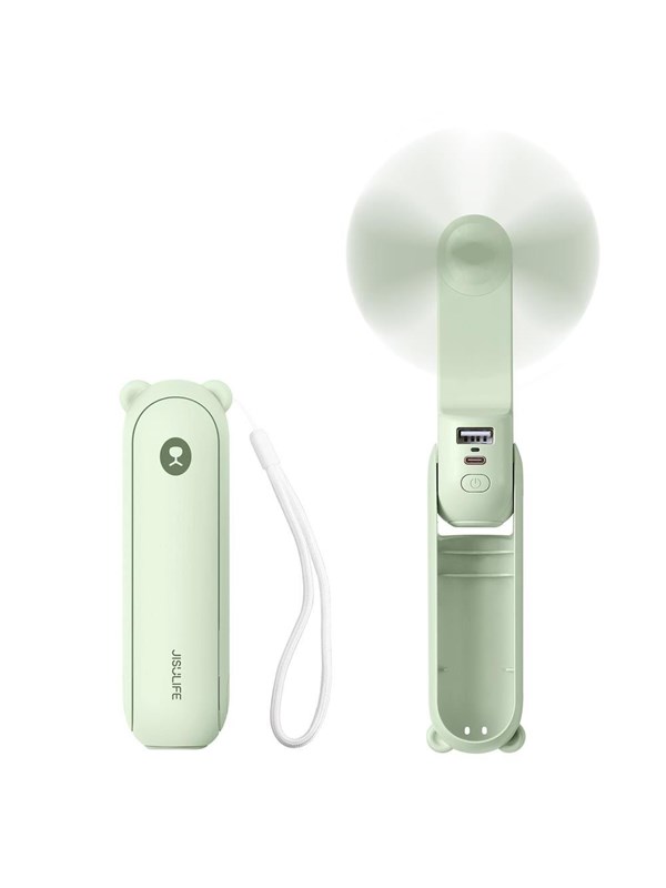 Jisulife Handheld Fan Life8 Mini Portable USB Fan with 2000mAh Power Bank and Flashlight - Green - 2000 mAh