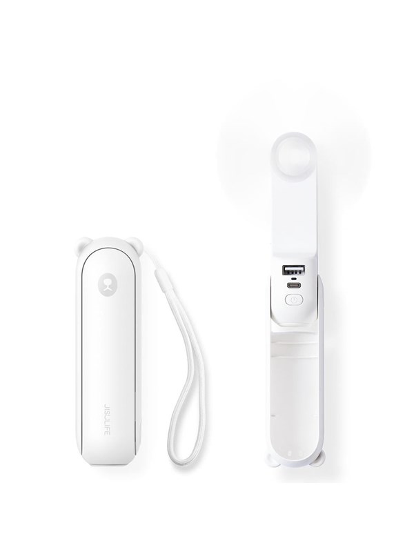 Jisulife Handheld Fan Life8 Mini Portable USB Fan with 2000mAh Power Bank and Flashlight - White - 2000 mAh