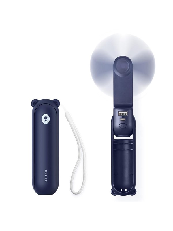 Jisulife Handheld Fan Life8 Mini Portable USB Fan with Power Bank Function 2000mAh and Flashlight - Blue - 2000 mAh