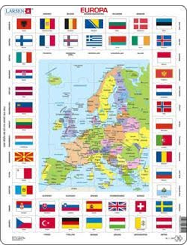 Larsen Puzzles Puslespill Kart/flagg - Europa - 70 brikker, Maxi (3 2D Puslespill