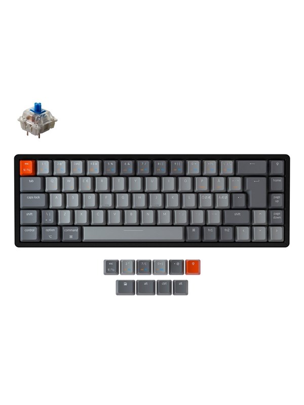 Keychron K6 RGB Aluminium Wireless Hot Swap Gateron Blue - Gamingtastatur - Uten numpad - Nordisk - Svart