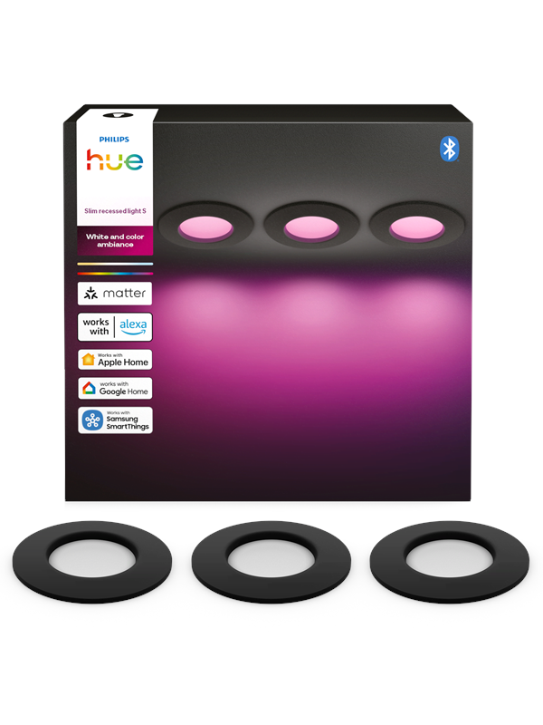 Philips Hue Slim innfelt spotlight 90 mm svart – 3-pakning