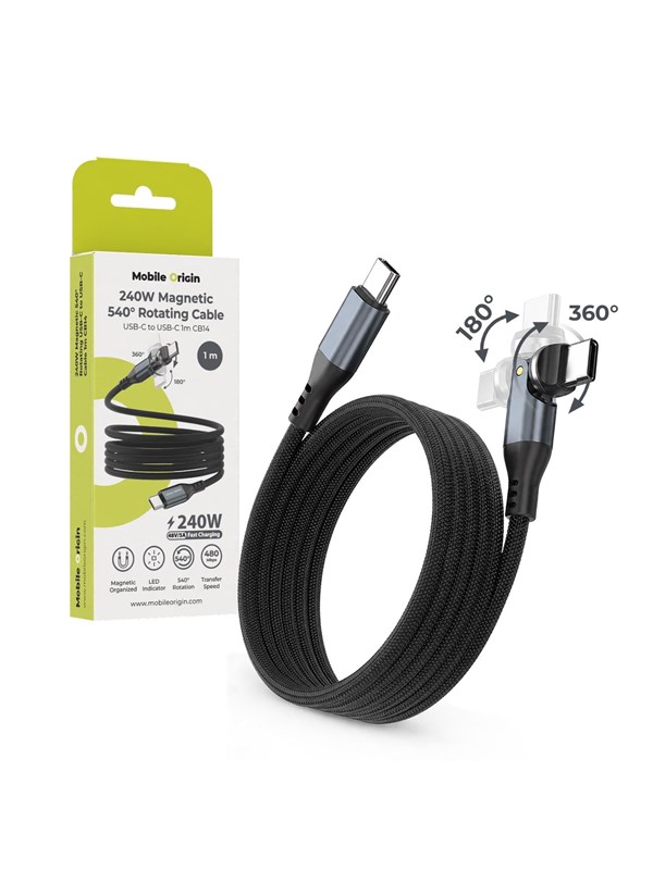 Mobile Origin CB14 Magnetic 540° Rotating USB-C to USB-C Cable - 1m