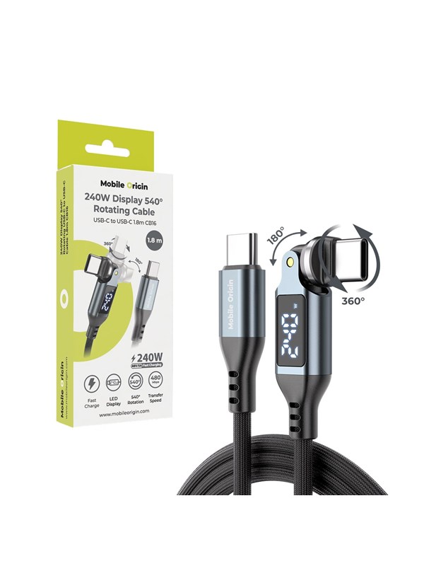 Mobile Origin CB16 Display 540° Rotating USB-C to USB-C Cable - 1.8m