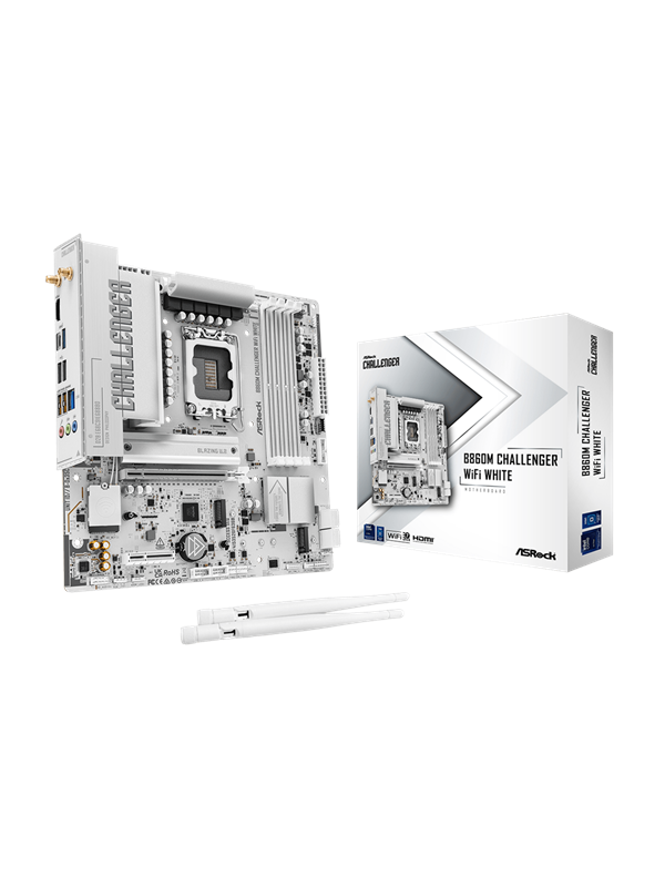 ASRock B860M Challenger WiFi White Hovedkort - Intel B860 - Intel LGA1851 - DDR5 RAM - Micro-ATX