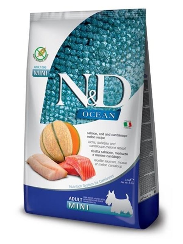 Farmina N&D Ocean Dog Salmon, Cod, Cantaloupe, Melon Adult Mini - tørr hundemat - 2.5 kg