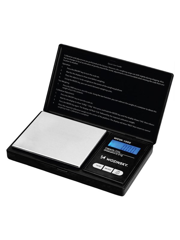 Wozinsky Kjøkkenvekt WDW-1000 Jewelry Scale 200g 0.01g Precision Illuminated - Black