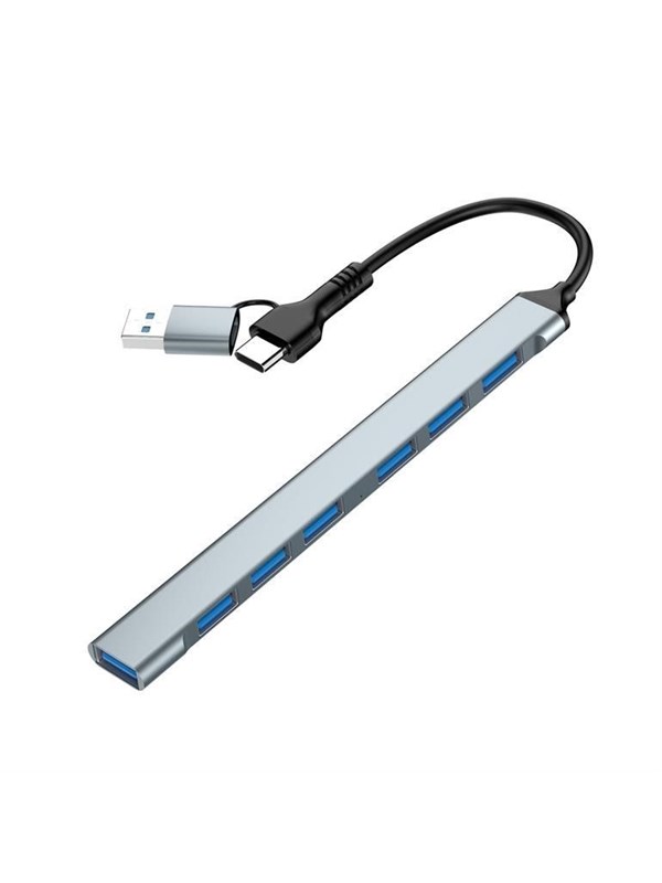 Gembird 7-port USB hub (1x USB 3.2 + 6x USB 2.0) USB-A + USB-C USB-hub - USB 3.2 - 7 porter - Sølv