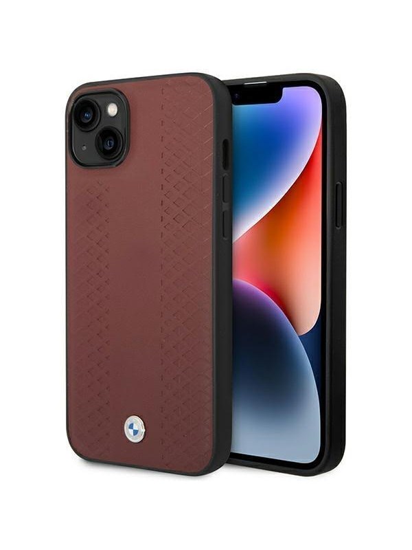 BMW BMHCP14S22RFGR iPhone 14 6.1" Burgundy/burgundy Leather Diamond Pattern