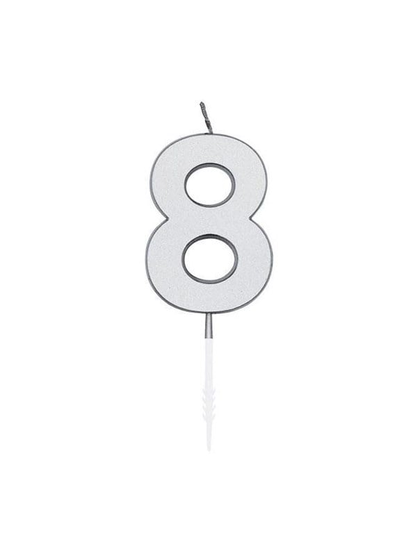 Globos Cake Candle 4.5cm Metallic Silver no. 8