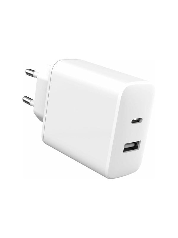 eSTUFF INFINITE power adapter - 100% recycled plastic EU plug - USB Type A 24 pin USB-C - 32 Watt