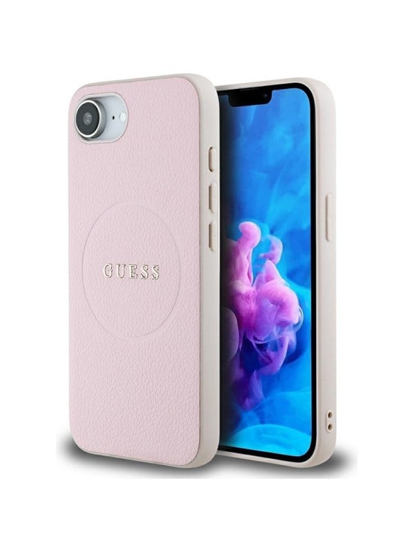GUESS Grained Ring MagSafe iPhone 16e Case - Pink