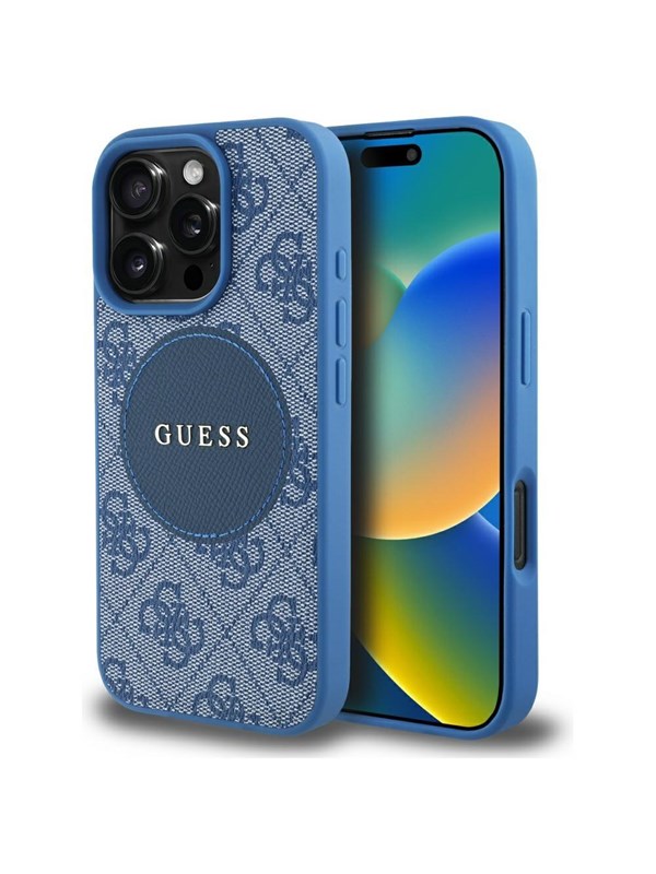 GUESS 4G Circle Classic Logo MagSafe case for iPhone 16 Pro - blue
