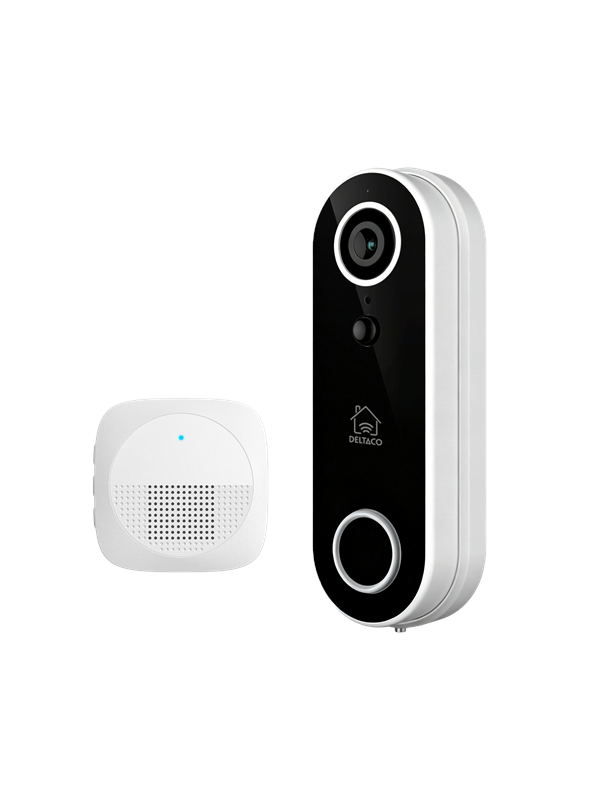 Deltaco SMART HOME Ringeklokke-kamera, Chime inkludert, 4MP, WiFi, Hvit