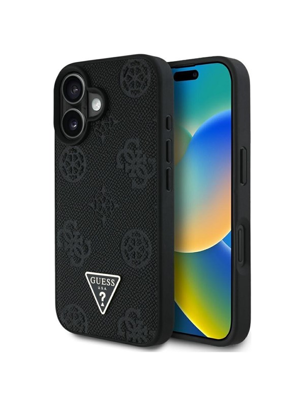 GUESS Grained Hot Stamp Peony Triangle Logo MagSafe Case for iPhone 16 - Black