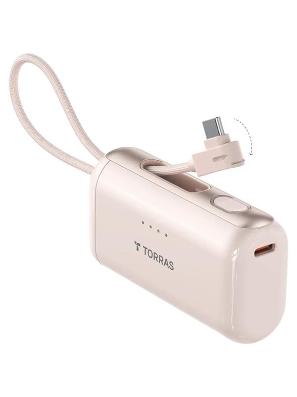 Torras PocketVolt 5K powerbank with built-in USB-C Cable - 22.5W PD - Gold - 5000 mAh