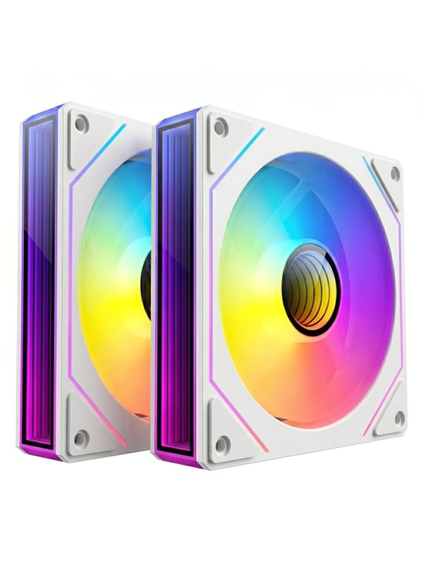 DUTZO INF 120 PWM ARGB (2-pack) - Kabinettvifte - 120mm - Hvit med RGB-lys - 28 dBA