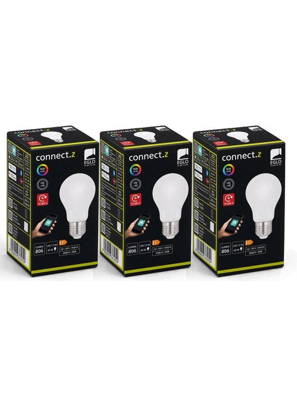 EGLO E27 LED-Z MATTER A60 RGBW 7W 806lm 3000K opal – 3 pack
