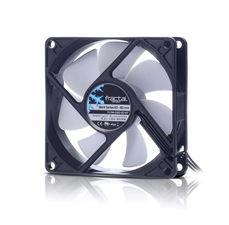Kabinettvifte - Fractal Design Silent Series R3 - Kabinettvifte - 80mm - Svart med hvite vinger - 18 dBA - FD-FAN-SSR3-80-WT