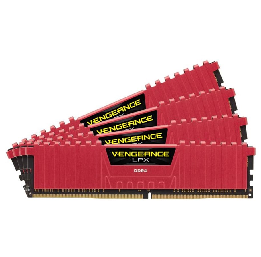 RAM - Corsair Vengeance LPX DDR4-2133 - 64GB - CL13 - Quad Channel (4 pcs) - Intel XMP - Rød - CMK64GX4M4A2133C13R