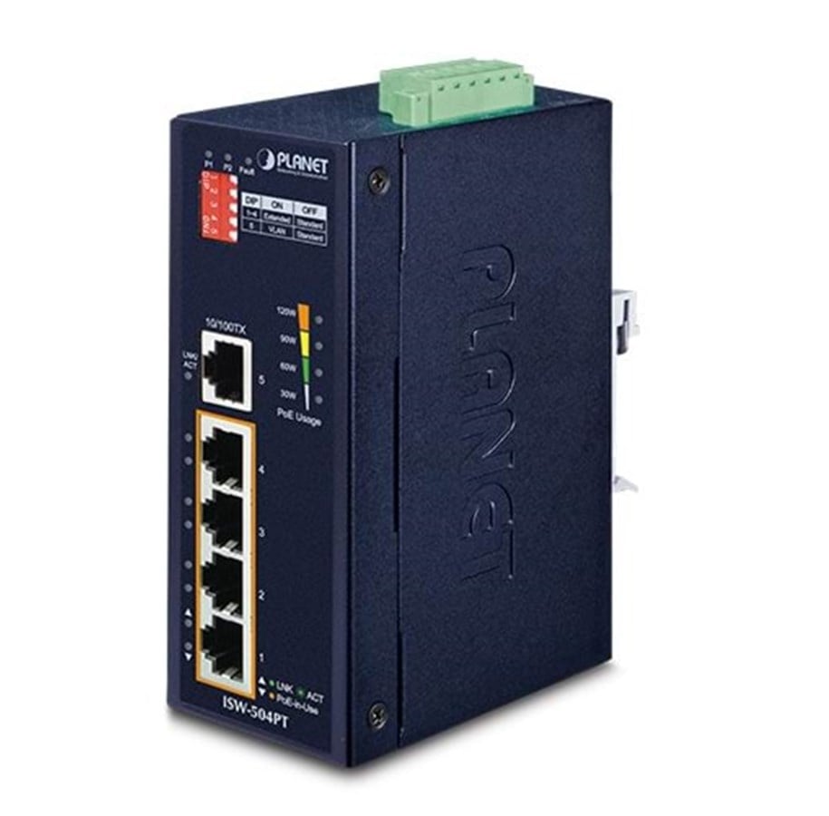 Switch/splitter - PLANET ISW-504PT Industrial 5-Port 10/100TX Ethernet Switch with 4-Port 802.3at PoE+ - ISW-504PT