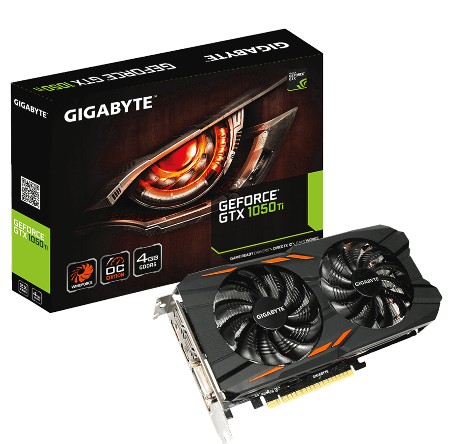 Grafikkort - GIGABYTE GeForce GTX 1050 Ti WindForce OC - 4GB GDDR5 RAM - Grafikkort - GV-N105TWF2OC-4GD