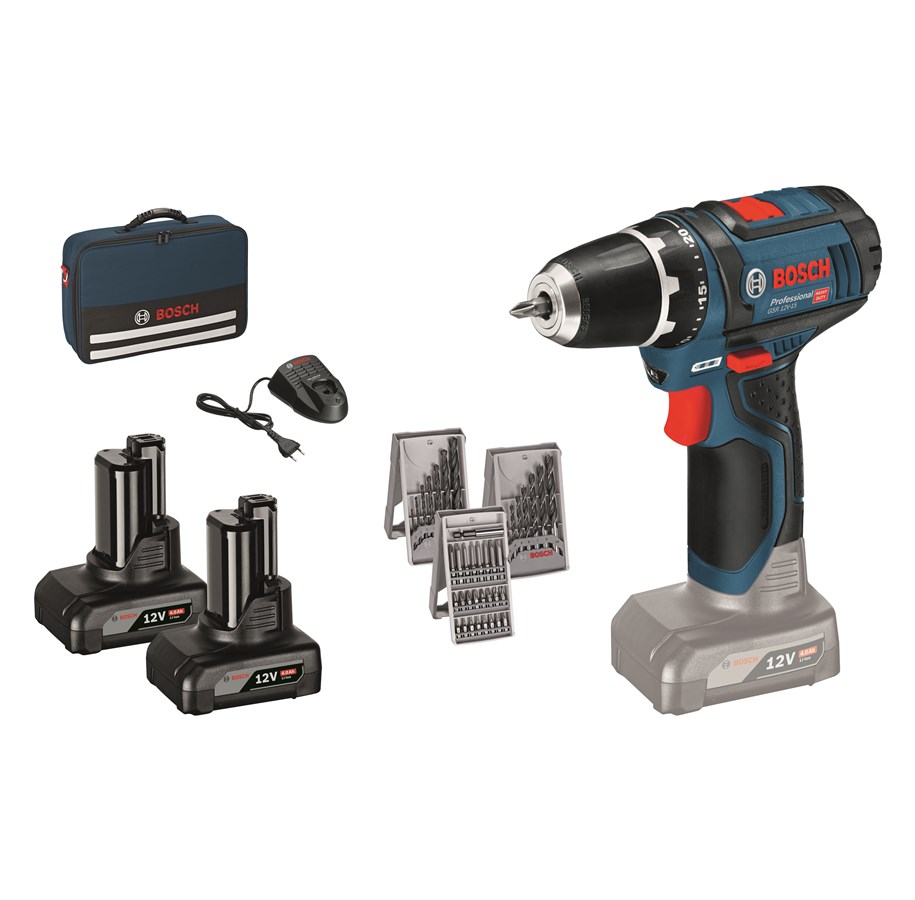 Skru/Bormaskin - Bosch GSR 12V-15 i veske + tilbehør i 39 deler - 0615990HV1